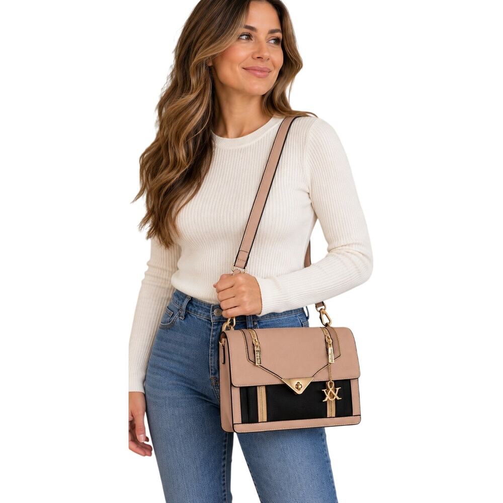Hue & Ash Blush Pink Black Crossbody Shoulder Bag Gold Hardware NWOT